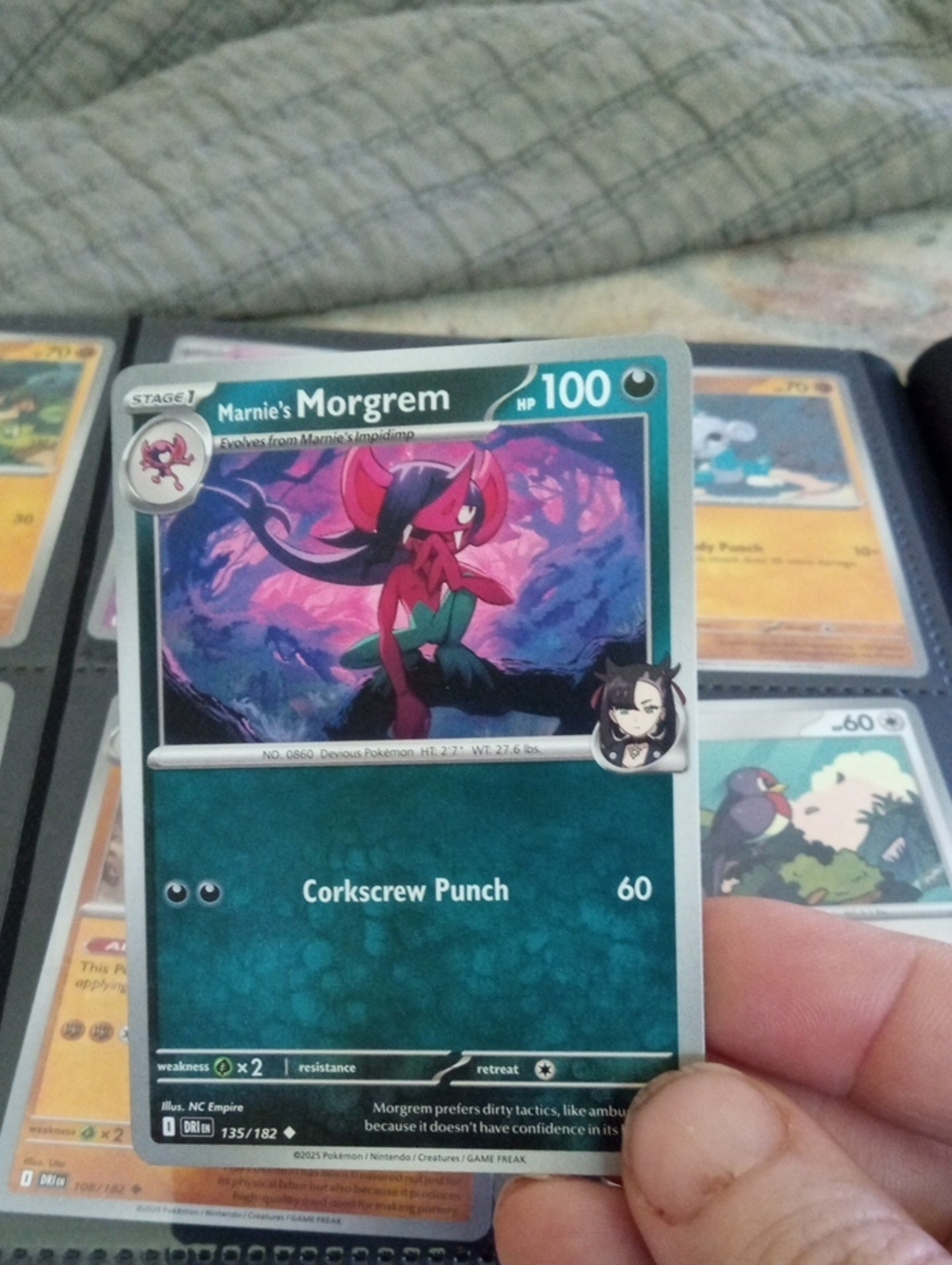Pokemon Marnie's Morgrem Card — Green and Pink Artwork
